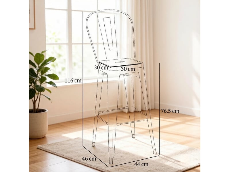  Lot de 4 tabourets de bar industriels noirs avec dossier amovible et repose-pieds, empilables  - Conforama D
