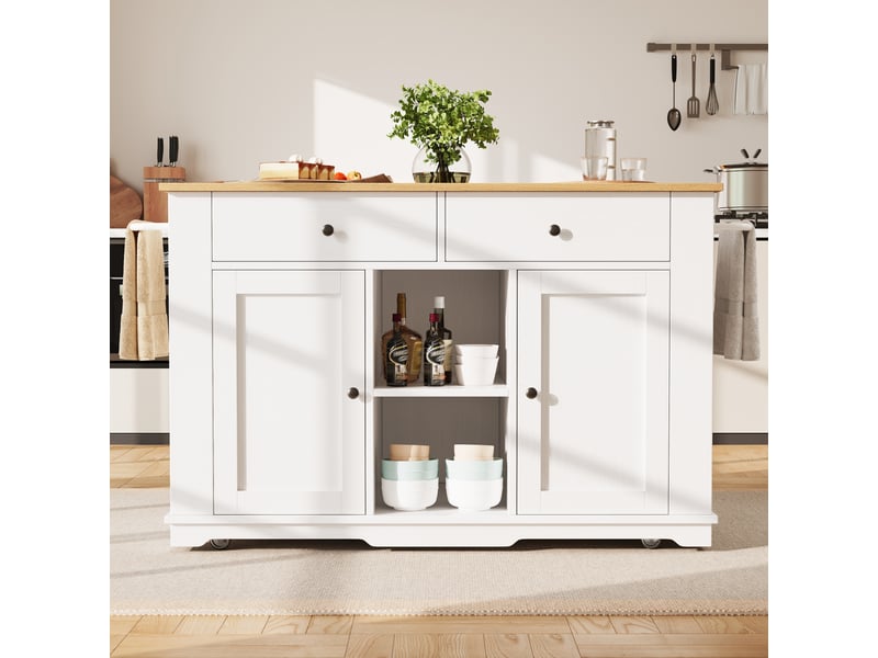  Desserte cuisine, îlot central sur roulettes avec plan de travail, plateau extensible, 2 tiroirs, dimensions 151,5 x 59,7 x 91,7 cm, mdf, noir  - Conforama B