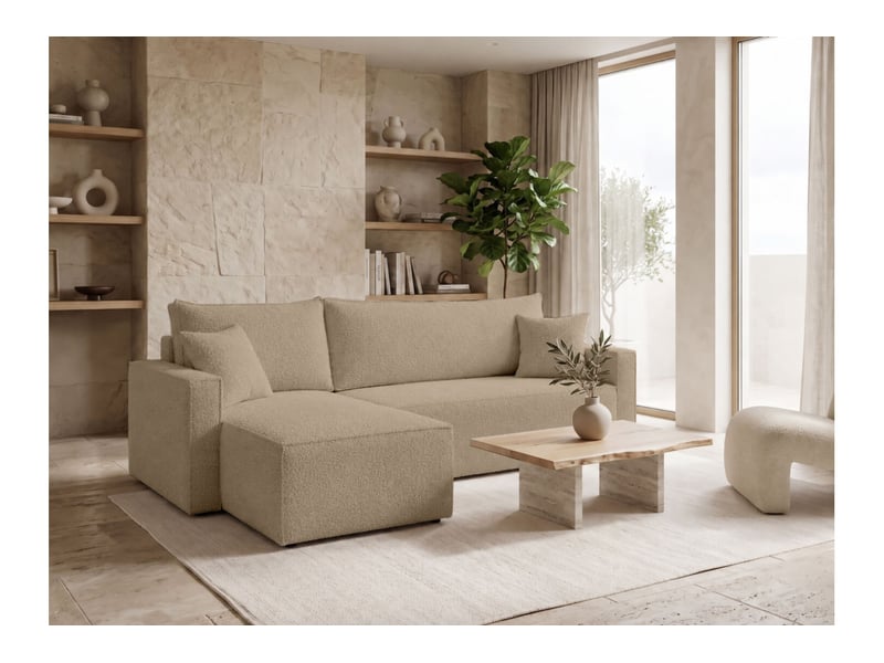  Farah - canapé d'angle reversible convertible 4 places accoudoirs slim en tissu bouclettes généreuses  - Conforama B