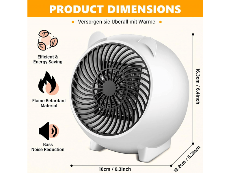 Chauffage soufflant, chauffage d'appoint 500 w, chauffage d'appoint économique pour la maison et le bureau, chauffage de bureau en 5 secondes, petit, multicolore XLH-ZLS-005906ZLS - Conforama D