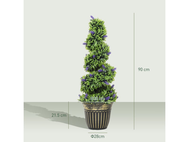  Lot de 2 plantes artificielles en spirale pe, 90 cm, pot inclus, verte et bleue  - Conforama E