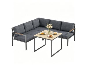 Salon de jardin contemporain en l 5 places avec table basse, gris foncé