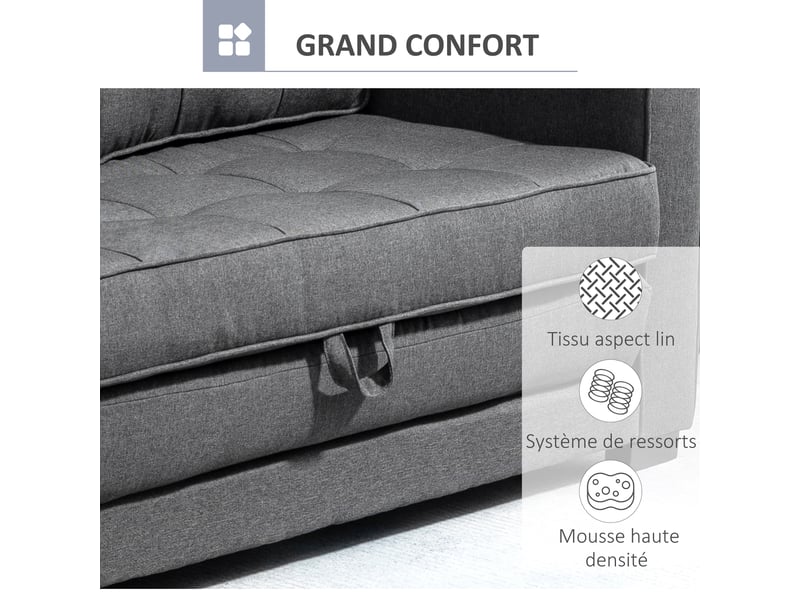  Canapé droit convertible 2 places - dossier capitonné - gris - 147,5 x 75 x 85 cm  - Conforama R