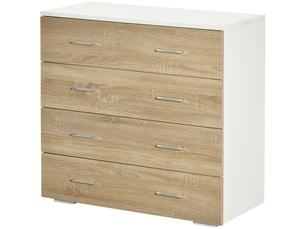 Commode à 4 tiroirs en bois avec poignées en aluminium, 76 x 35 x 72 cm, blanc et chêne