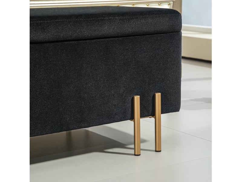  Banc coffre de rangement 100 x 40 x 42 cm noir, polyester doux, pieds en métal galvanisé pour chambre  - Conforama D