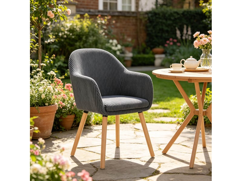  Chaise de salle à manger 53,5x46x83,5cm, bois et métal, dossier avec accoudoirs, gris foncé, design moderne  - Conforama E