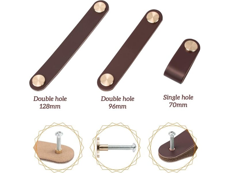 Pack de 4 tirants en cuir beige, poignées modernes pour meubles, cuisine et portes - Conforama B
