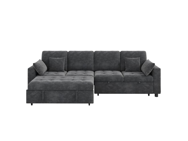 Canapé d'angle convertible 4 places en l, 2 couchages coulissants, led, usbtype-c, dossier réglable, chenille gris - Conforama A