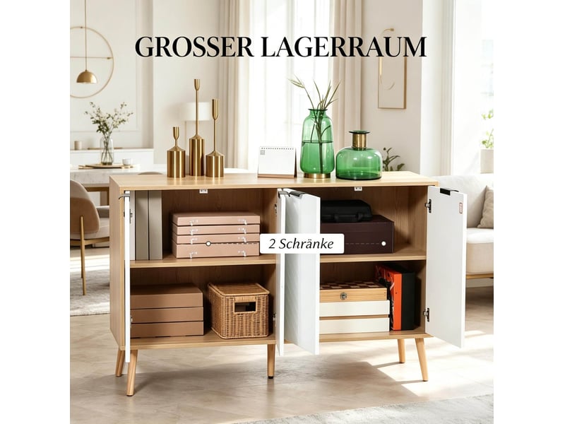  Buffet bas à 4 portes avec étagères réglables pour salle à manger en panneaux de particules blanc 120 × 35 × 77,4 cm  - Conforama E