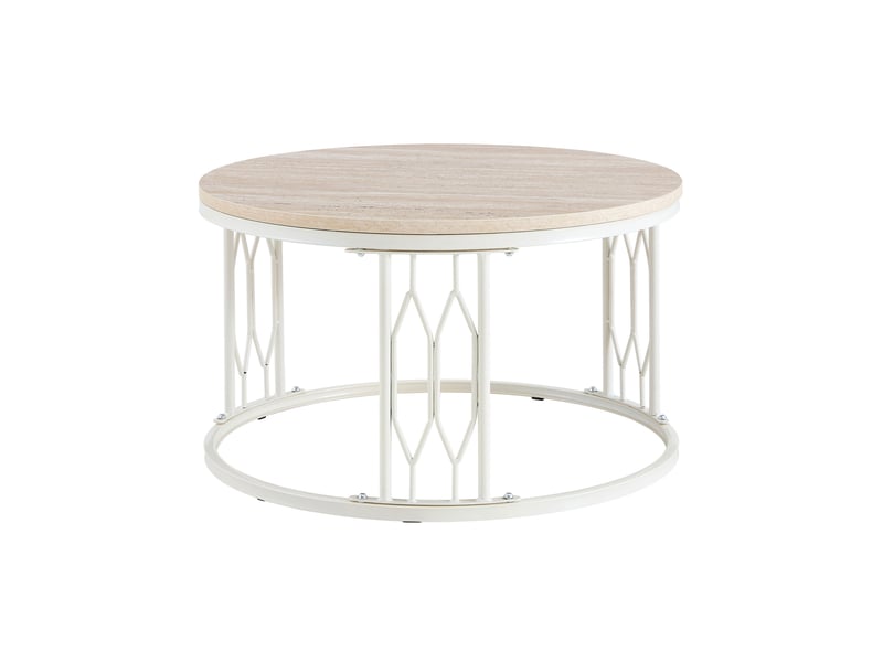  Table basse ronde 70 cm en mdf aspect bois et métal blanc, hauteur 40,5 cm  - Conforama A