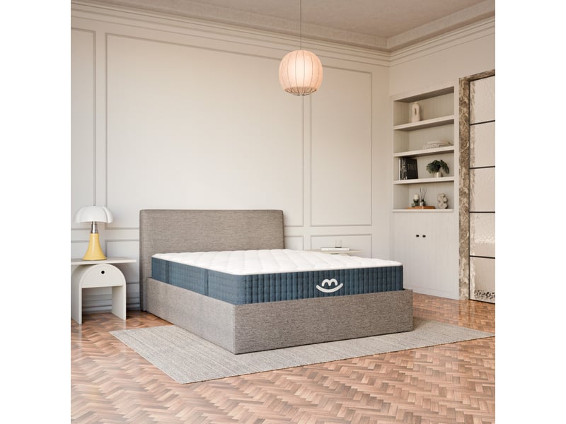  Pack lit coffre et matelas hybride 140x190cm épais 26cm couleur gris anthracite avec tête Célia &amp; Jade - Conforama B
