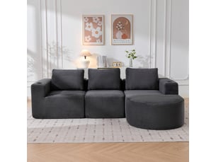 Canapé droit 2 places avec 3 coussins et double porte-gobelet - assise double mousse, polyester gris foncé 265×176×60 cm