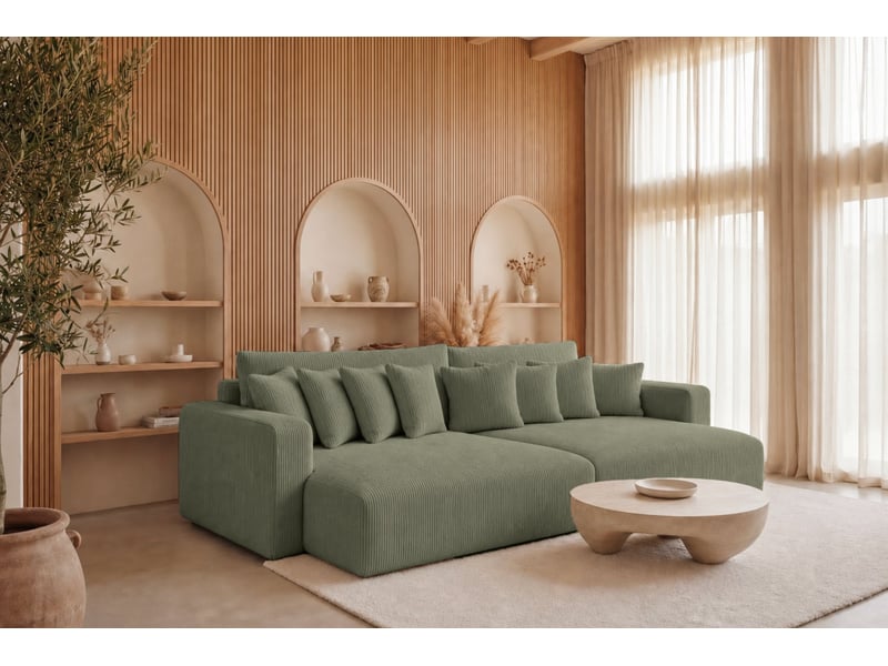 Suzie - canapé droit convertible petit velours côtelé 4 places vert - Conforama D