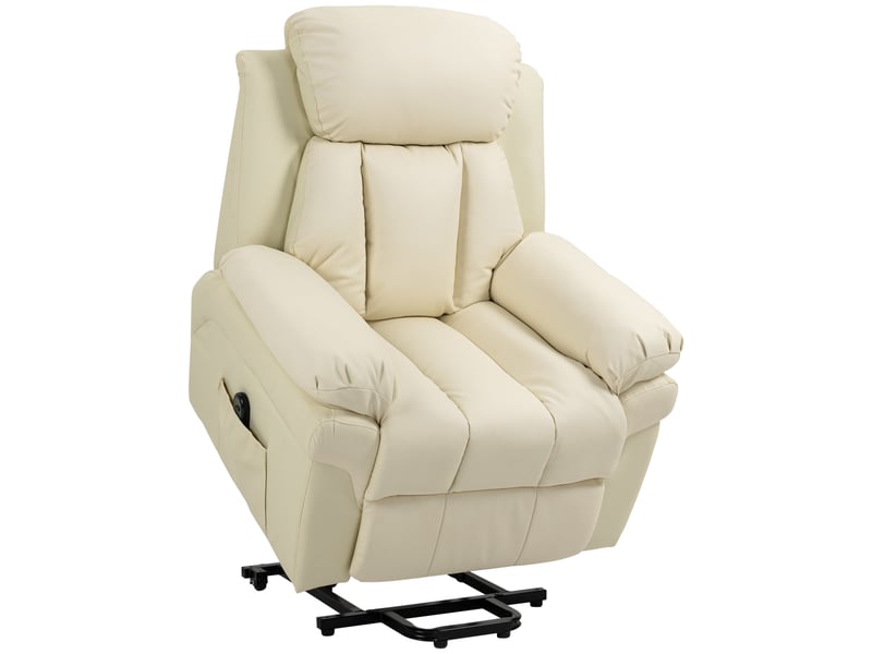  Fauteuil de relaxation électrique fauteuil releveur inclinable avec repose-pied ajustable revêtement synthétique crème  - Conforama A