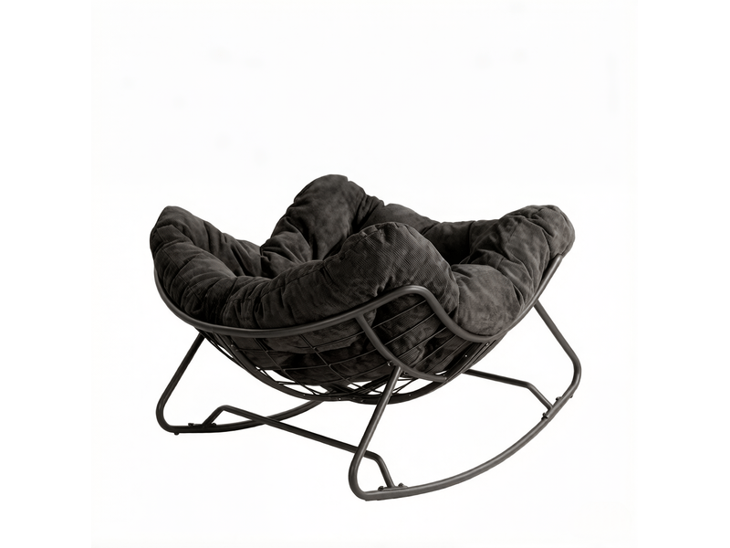 Rocking-chair avec assise profonde, dossier enveloppant et base incurvée, en chenille et métal noir 102,5 × 75 × 77 cm - Conforama A
