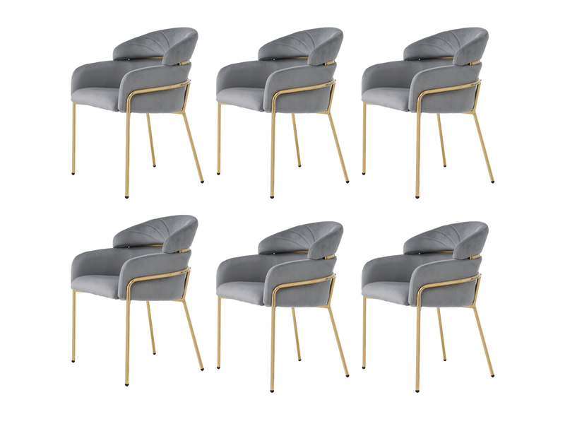 Chaise de salle à manger lot de 6 avec accoudoirs et dossier incurvé, style moderne, en velours et métal gris - Conforama A