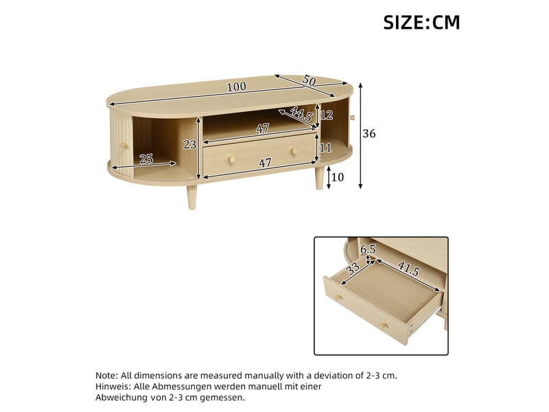  Table basse ovale 100x50x36 cm avec rangement en mdf chêne  - Conforama E