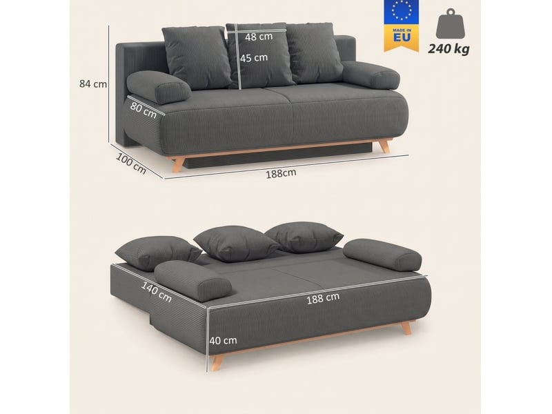  Canapé-lit 188x100x84 cm dossier réglable bois gris  - Conforama E