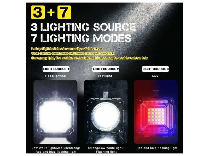  Lampe de poche led rechargeable 10000 mah 1200 lm longue veille haute puissance étanche lanterne de camping 7 modes lumineux lampe de rech  - Conforama E