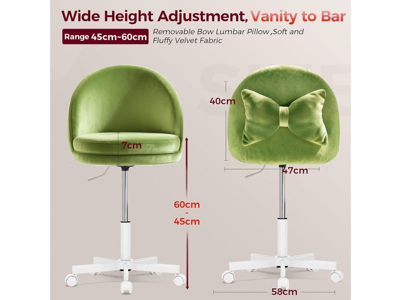 Gtplayer chaise de bureau domestique sans accoudoirs, avec dossier, hauteur réglable, velours - vert CH710-GE-VL - Conforama B