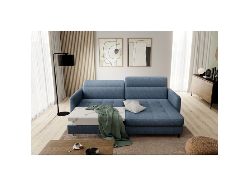  Canapé d'angle collection goumsi coloris bleu foncé chiné  - Conforama B