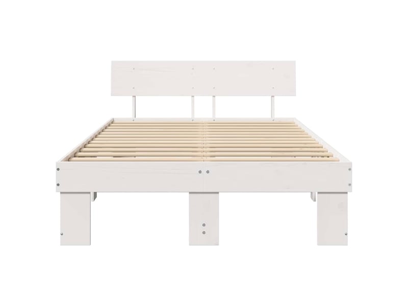  Lit double- lit adulte -  cadre de lit avec tête de lit blanc 135 x 190 cm pin massif  - Conforama D