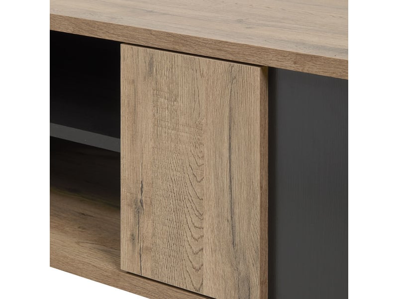  Meuble tv 2 portes 2 niches aspect chêne miel et noir mat - sélène SÉLÈNE - Conforama E