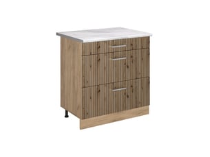 Vicco meuble cuisine, chêne artisanchêne doré, 80cm avec 3 tiroirs plan de travail marbre