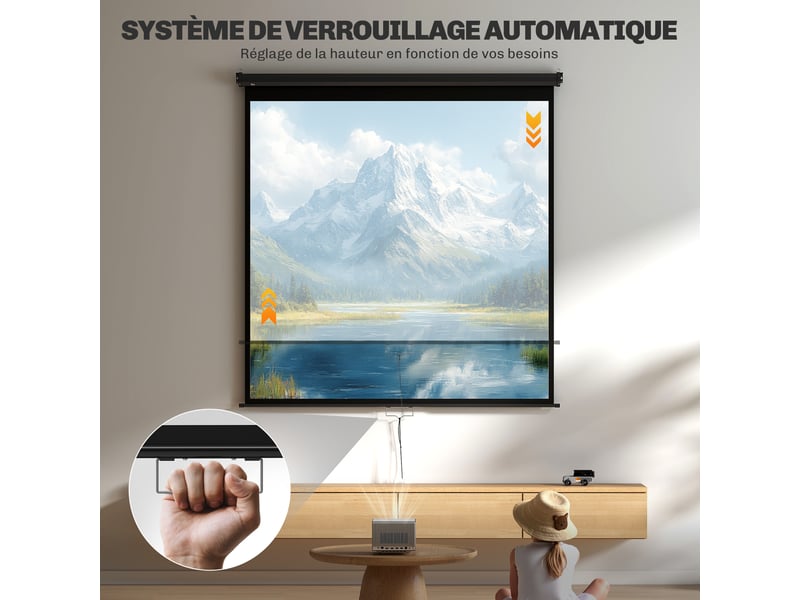  Écran de projection tv et home cinema de 99 pouces projecteur vidéo 1:1 4k hd, 178l x 178h cm  - Conforama A