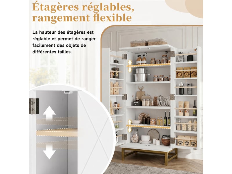  Meuble de cuisine muvano, armoire blanche avec poignées dorées, 2 portes, 60 × 40 × 130 cm  - Conforama E