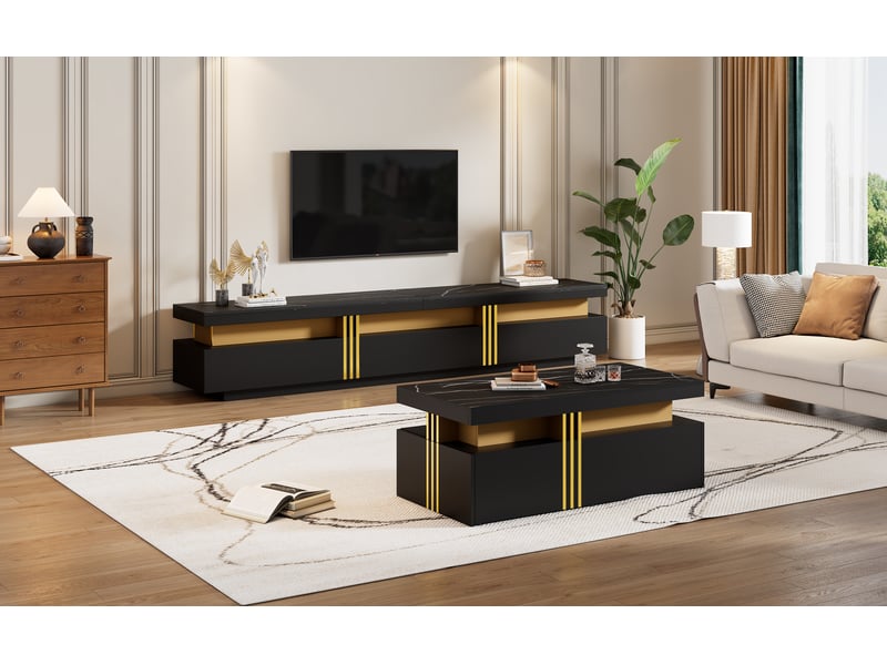  Table basse de salon, pour salon, coloris noir, pour maison et appartement, mobilier fonctionnel pour intérieur, pour usage quotidien  - Conforama E