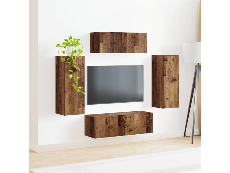  Ensemble meuble tv - banc tv - meuble de rangement 4 pcs bois ancien bois d'ingénierie  - Conforama D