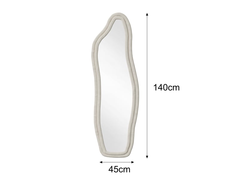  Miroir sur pied, être accroché, cadres velours cristal, l.45 cm x h.140 cmverre trempé haute définition, miroir pleine longueur irrégulier, blanc  - Conforama E