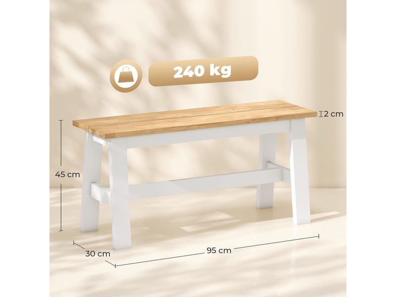  Banc 2 places en bois d'hévéa coloris chêne et blanc 95 x 30 x 45 cm  - Conforama C