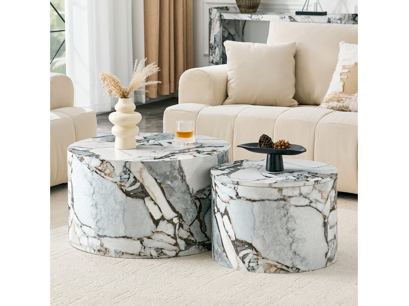  Lot de 2 tables basses gigognes 68.0x69.0x42.5 cm avec rangement en mdf blanc  - Conforama B