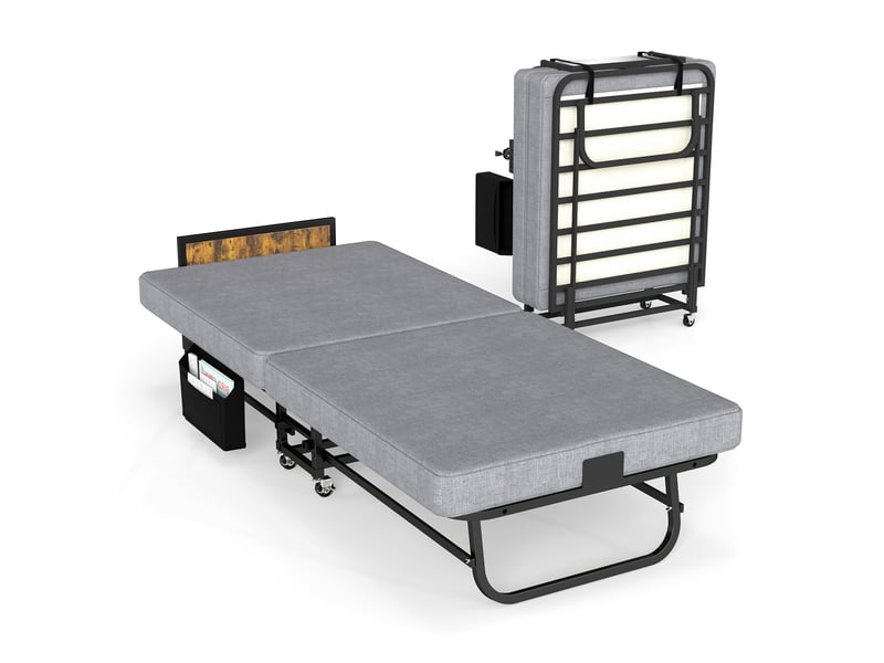 Lit pliant avec matelas 80x190 cm - mousse mémoire, port usb, roulettes, charge 204 kg  - Conforama A