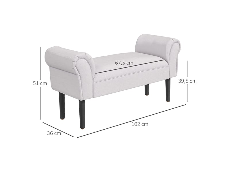  Banc capitonné toile, accoudoirs, bois, chaussures, chambresaloncouloir, 102x36x51 cm, gris-blanc.  - Conforama E