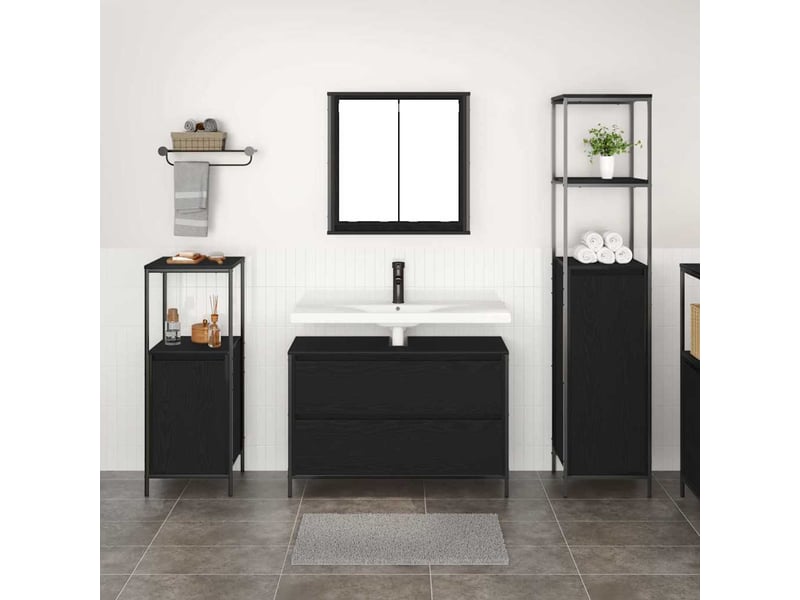  Ensemble de mobilier de salle de bain 3 pc chêne noir cf64330  - Conforama D