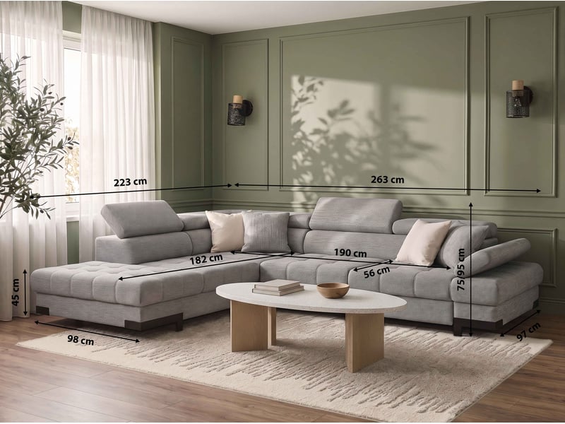 Canapé d'angle gris convertible 4 pl SELVA - Conforama C