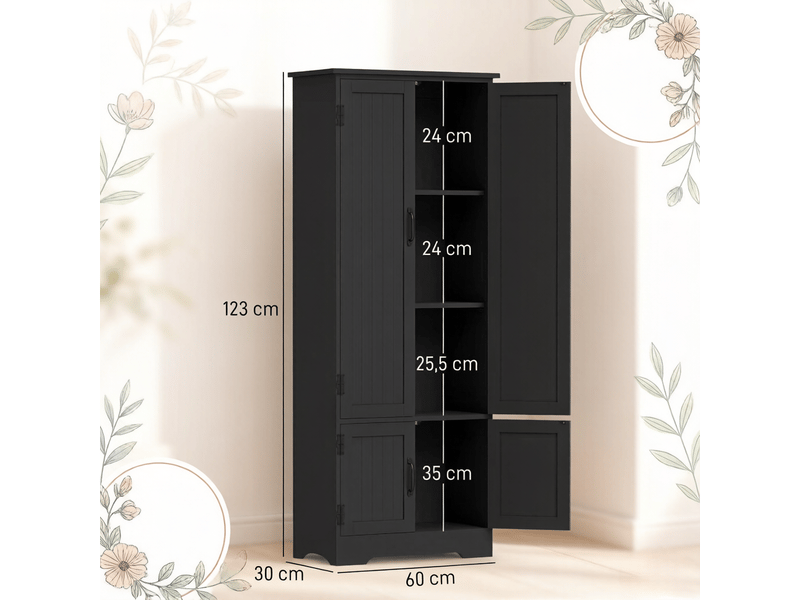  Armoire de cuisine 2 portes avec rangement et 3 étagères - lpospi - poignées en métal, portes rainurées mdf noir  - Conforama D
