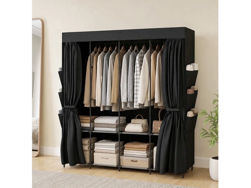  Armoire penderie en tissu noire 170 x 45 x 167 cm, 5 tringles et 4 étagères  - Conforama B
