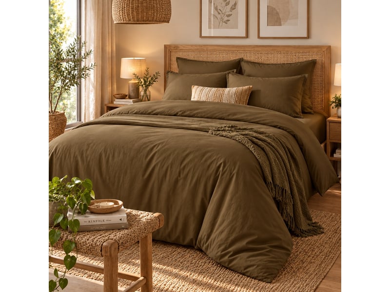  Parure de lit 220x240 cm percale de coton ocre PD25740 - Conforama D