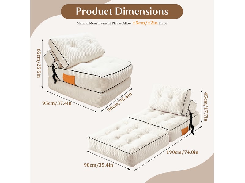  Fauteuil convertible 95x90x95 cm pliable blanc  - Conforama E