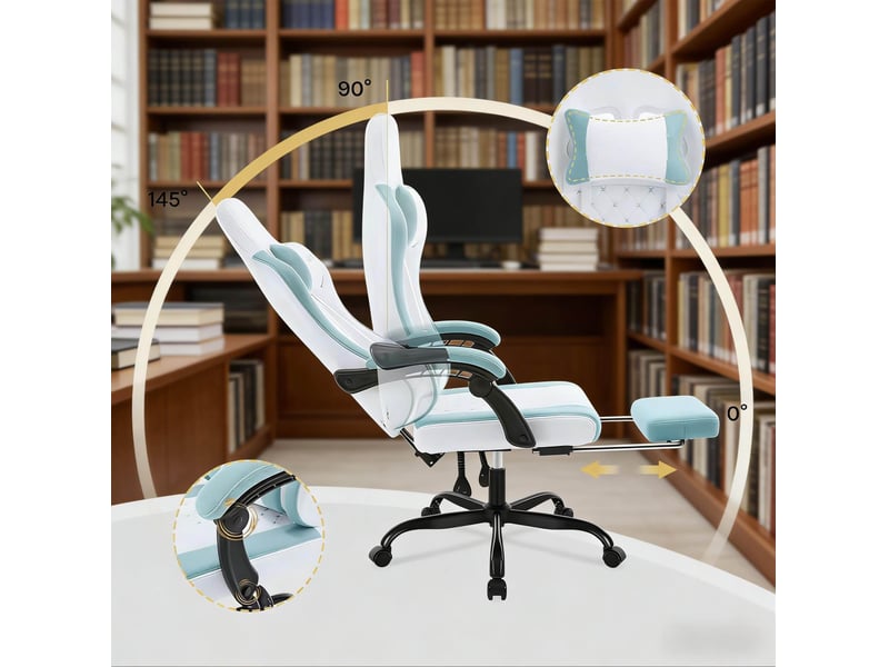  Chaise de bureau ergonomique pivotante avec massage lombaire, dossier inclinable, en mesh bleu et blanc  - Conforama D