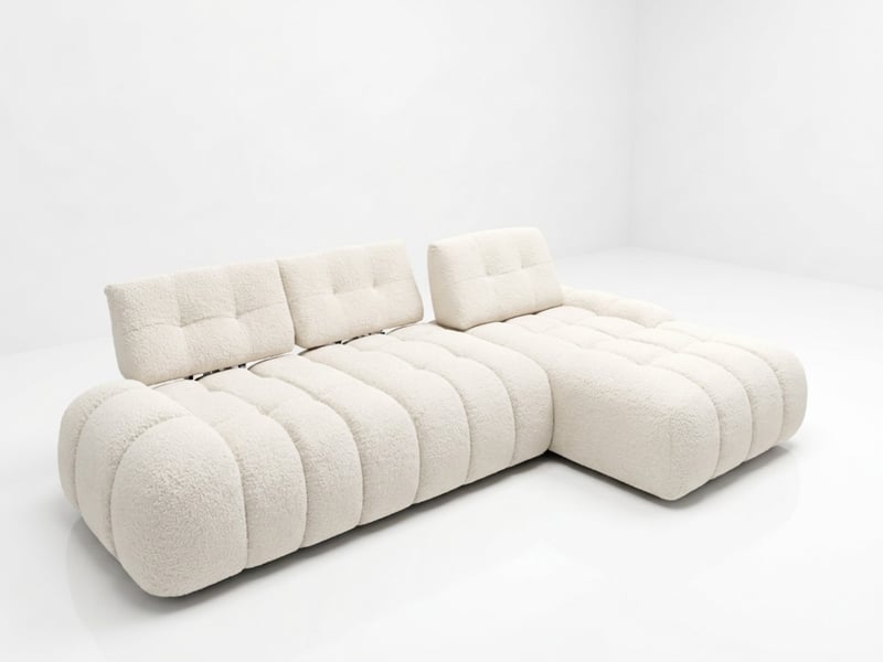 Bobochic canapé d'angle avec dossier avance recule apollon en tissu bouclette blanc angle droit APOLLON - Conforama A