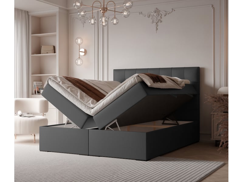  Lit adulte imperial - 160x200 cm - matelas ressorts + surmatelas - coffre de rangement - éco-cuir résistant noir IMPERIAL - Conforama C