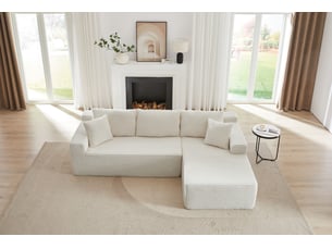 Canapé modulable d'angle 252,5x163x65 cm 4 places blanc tissu