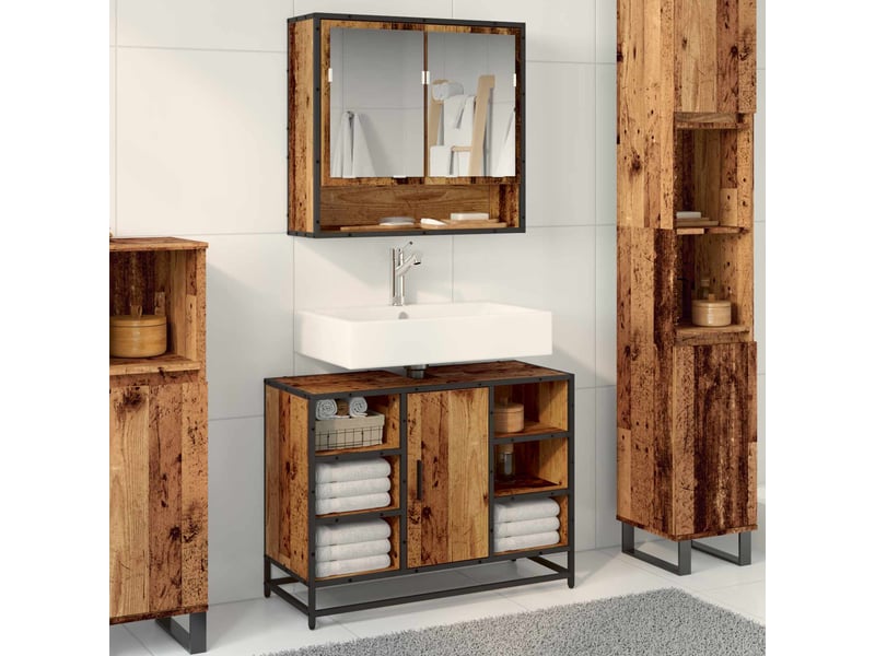 Ensemble de mobilier de salle de bain 2 pièces bois ancien cf64211 - Conforama B