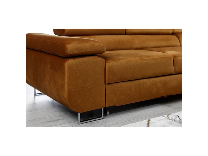 Canapé d'angle convertible amanda jaune effet velours avec coffre - Conforama E