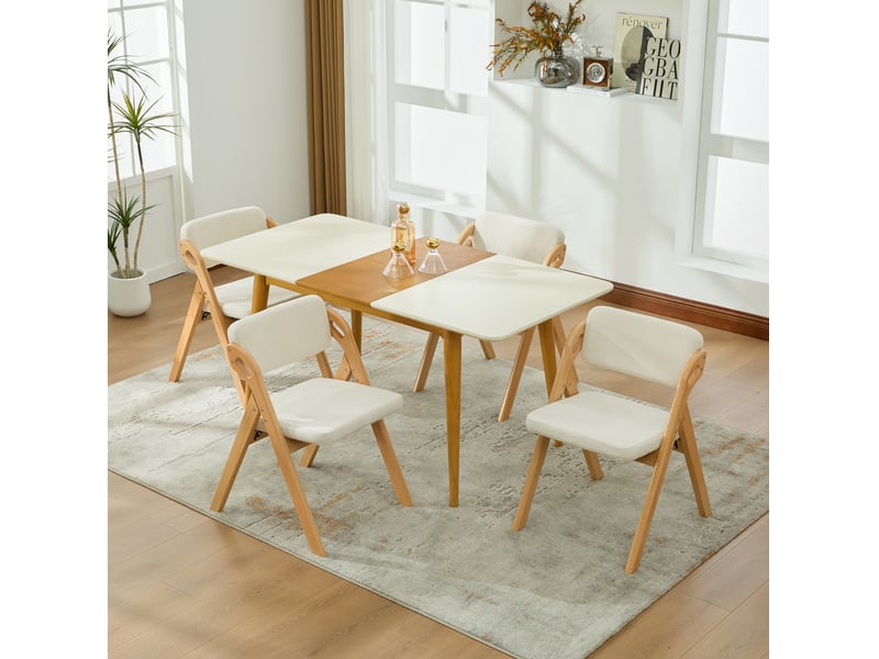  Chaises pliantes pour salle à manger avec assise rembourrée en bois de hêtre (lot de 4) - beige  - Conforama E